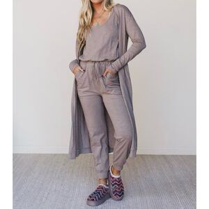 Three Bird Nest | Set to Go Textured Jumpsuit And Cardigan Set